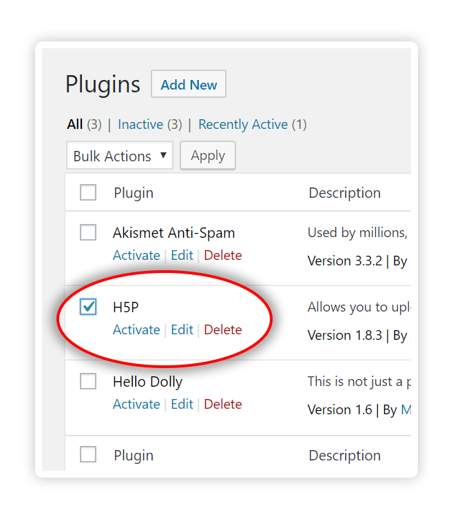 Activate H5P Plugin - Wordpress