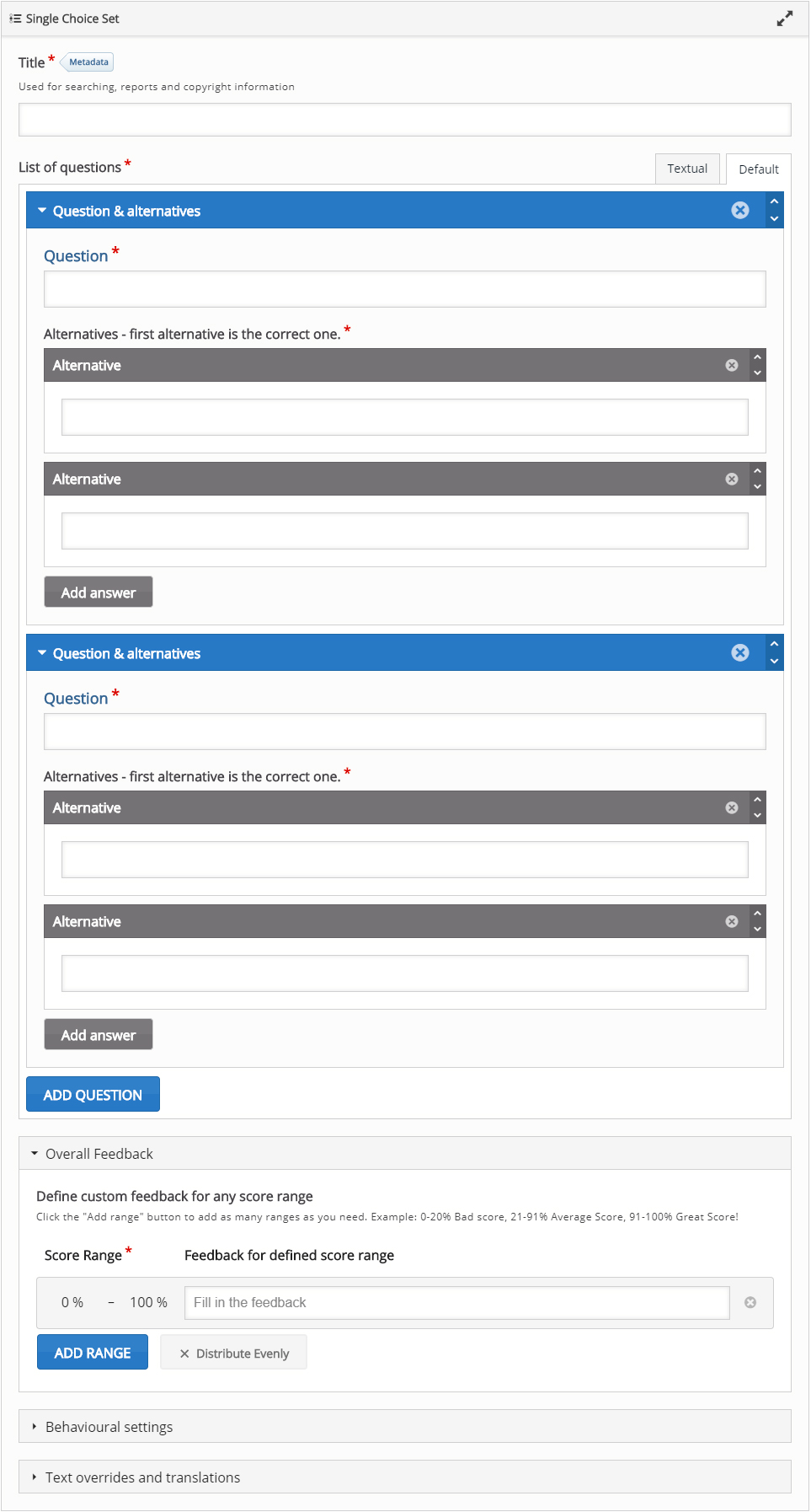 Single choice set editor
